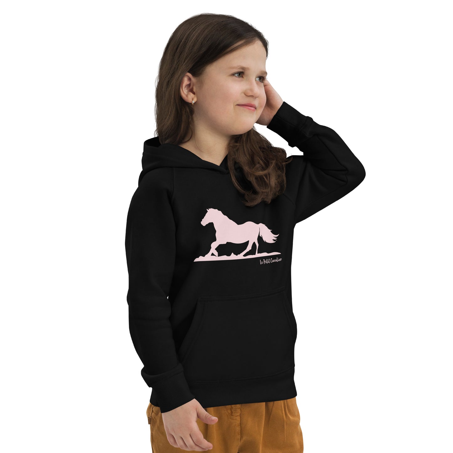 Sweat capuche enfant écologique - HORSE Logo avant Rose