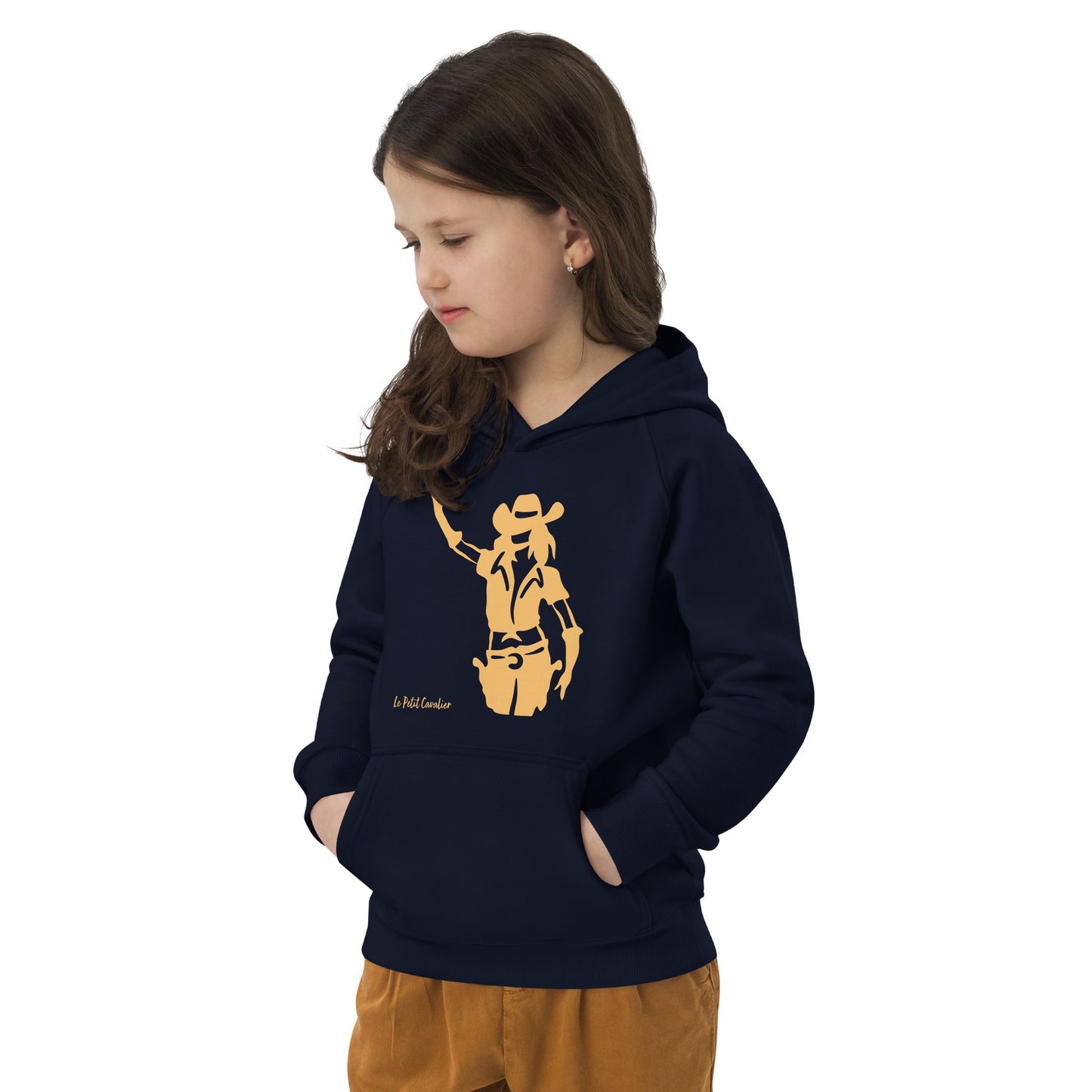 Sweat capuche enfant écologique - COWGIRL Logo avant Orange