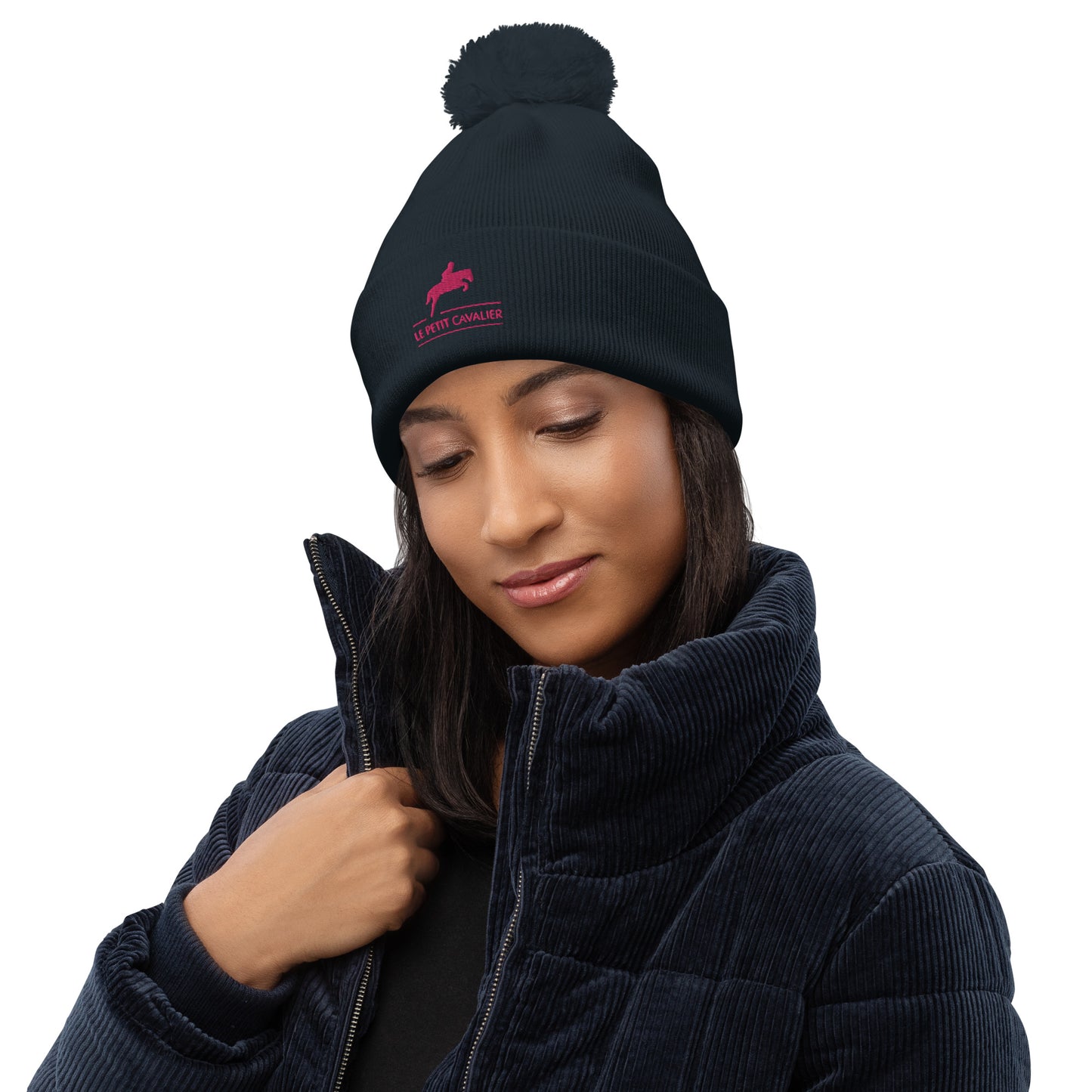 Bonnet à pompon Logo Rose