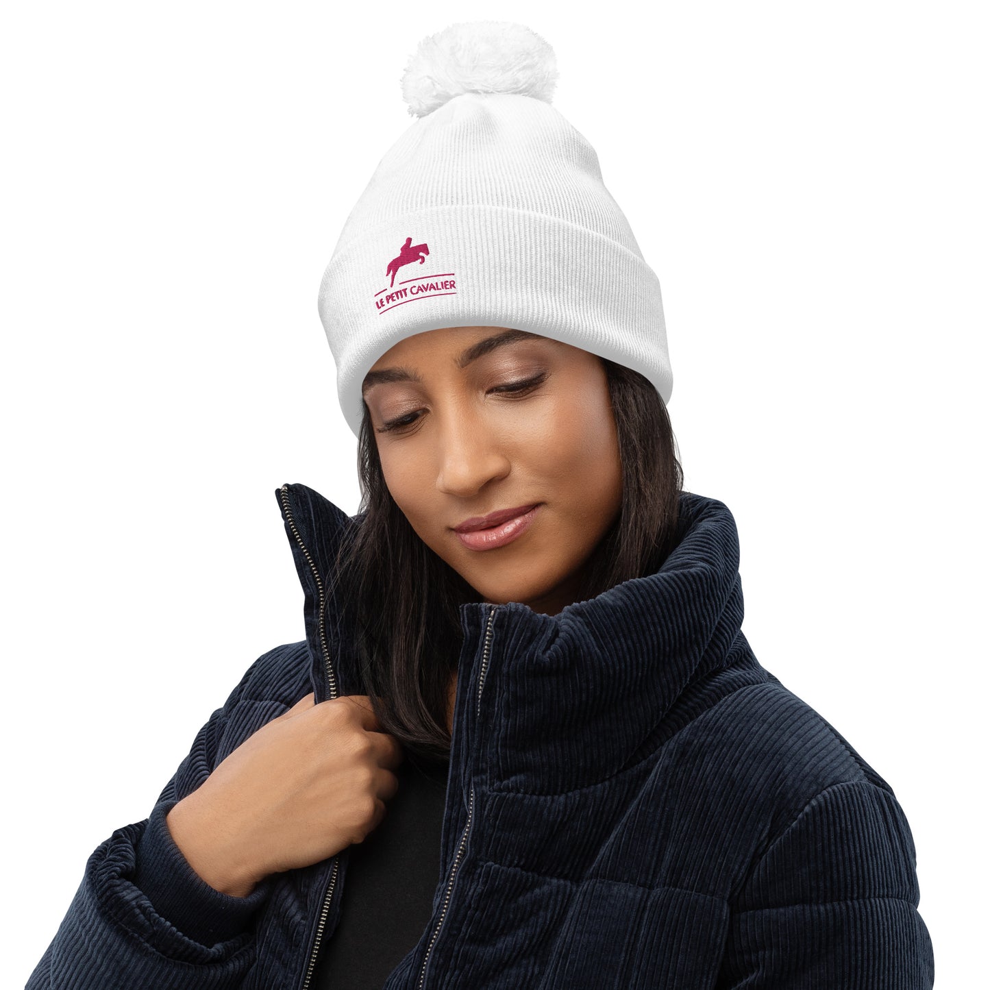 Bonnet à pompon Logo Rose
